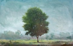 Linden 2020 - soft, landscape, tree, contemporary, acrylic and resin on panel