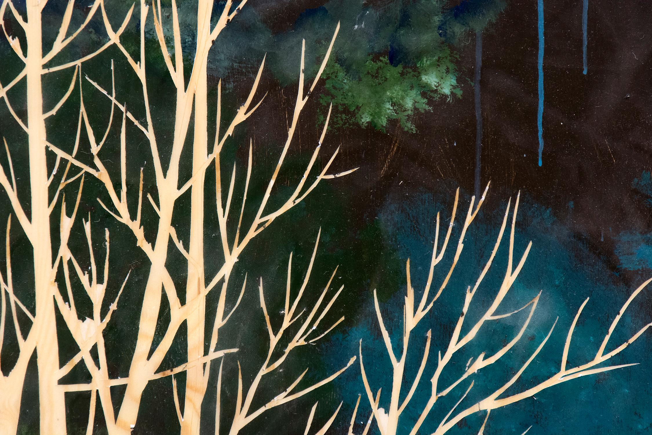 Linden - large, green, blue, landscape, impressionist, acrylic, resin on panel 2