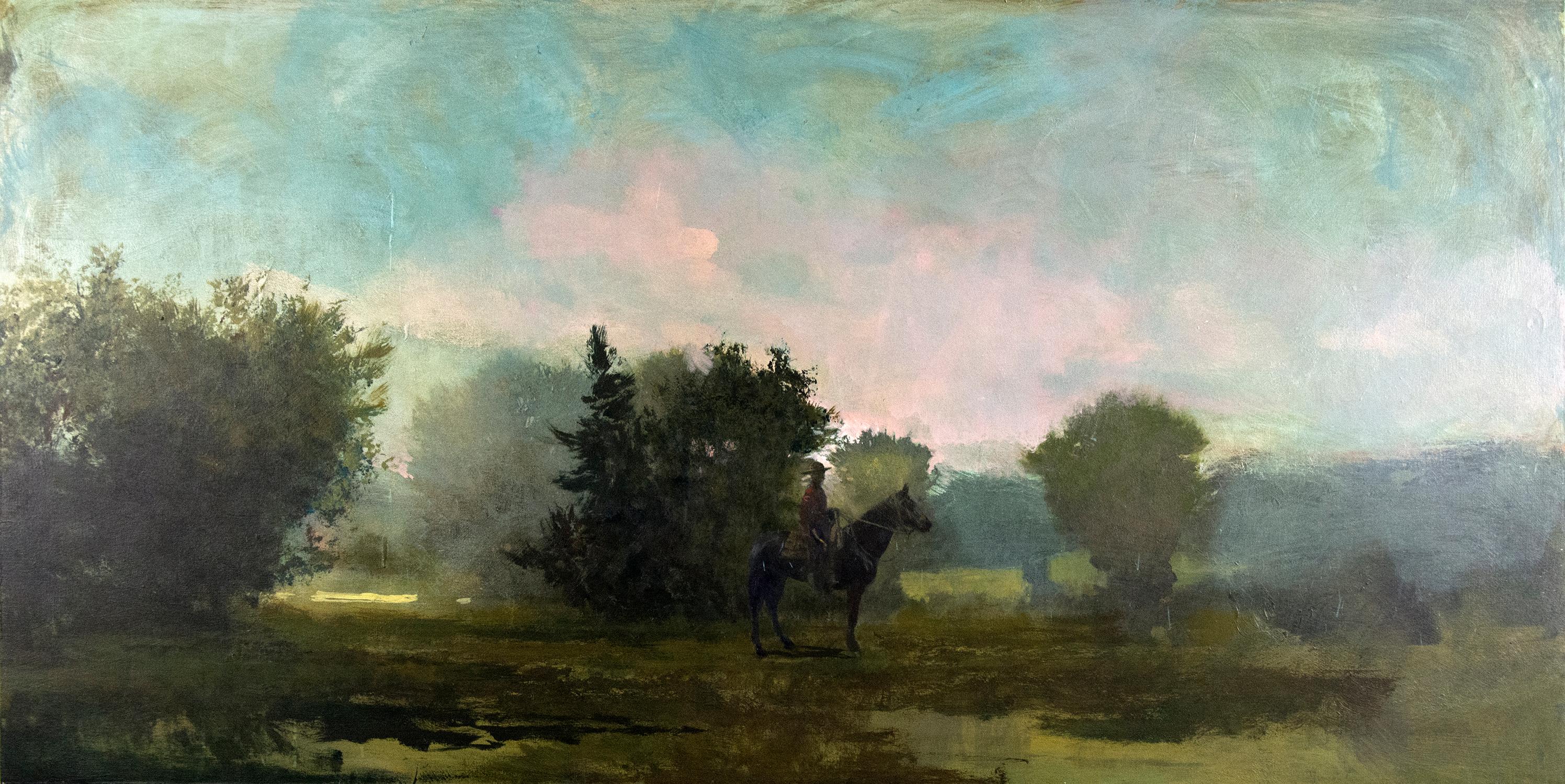 Peter Hoffer Landscape Painting - Mountie in Clearing