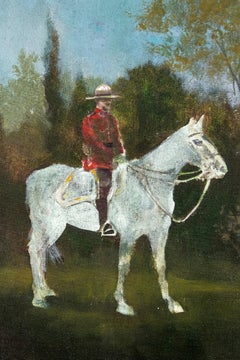Mountie II - grande, figurativo, árboles, caballo, acrílico, óleo, pintura sobre yute