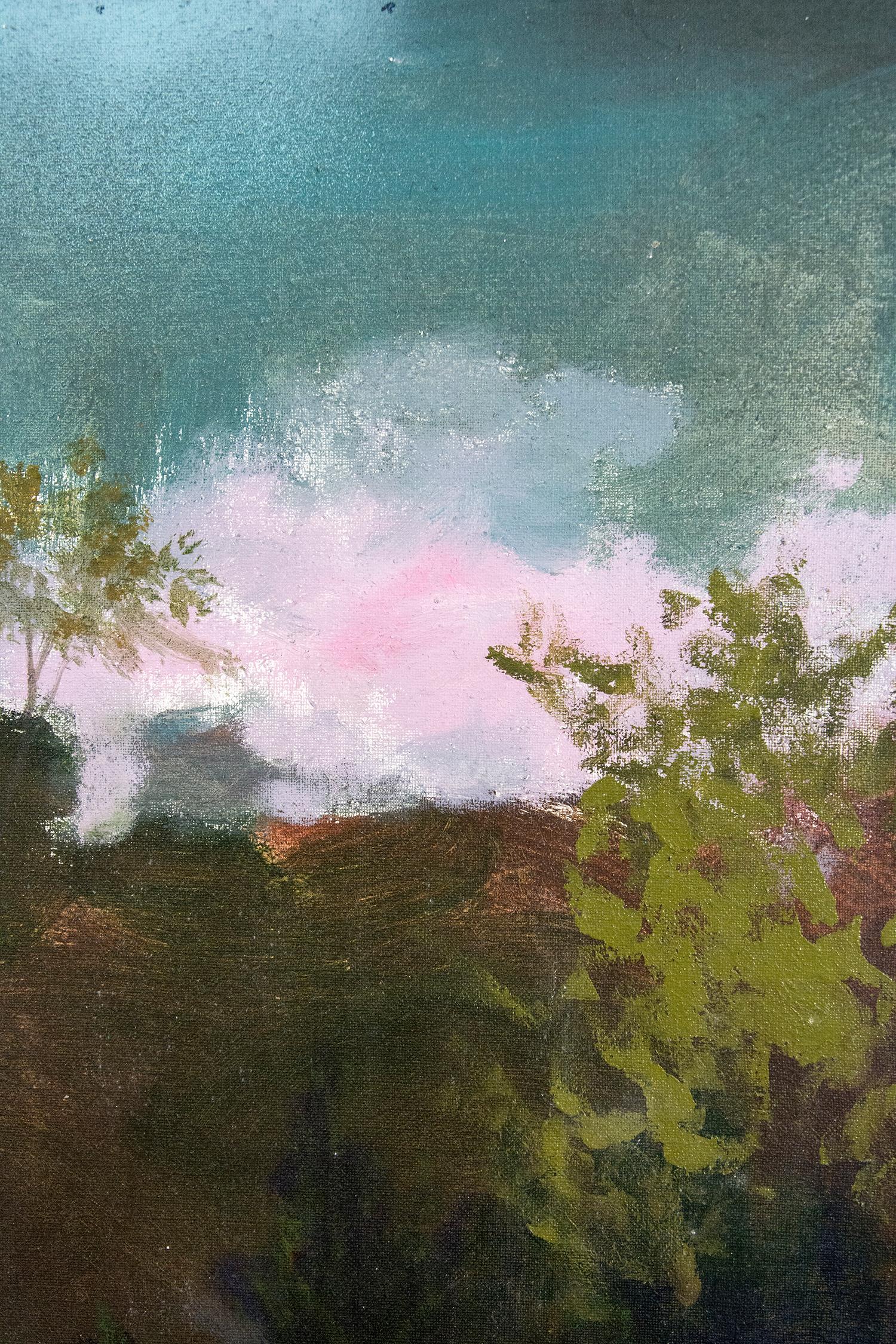 Mountie II - grande, figurativo, alberi, cavallo, acrilico, olio, pittura su iuta - Painting Contemporaneo di Peter Hoffer