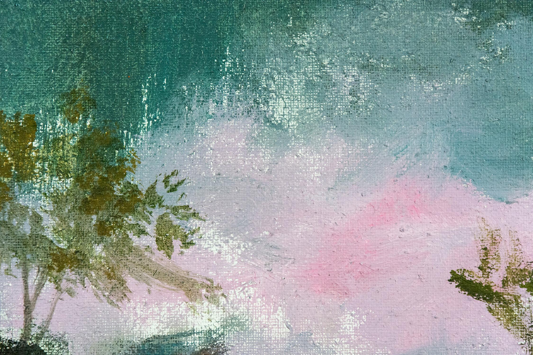 Mountie II - grande, figurativo, alberi, cavallo, acrilico, olio, pittura su iuta in vendita 3