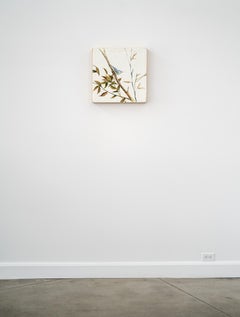 Nuthatch - contemporary bird painting, clay pigment on jute