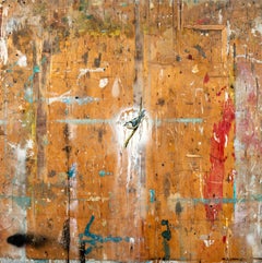 Nuthatch II - large, rustic, blue, red, bird, resin and mixed media on panel