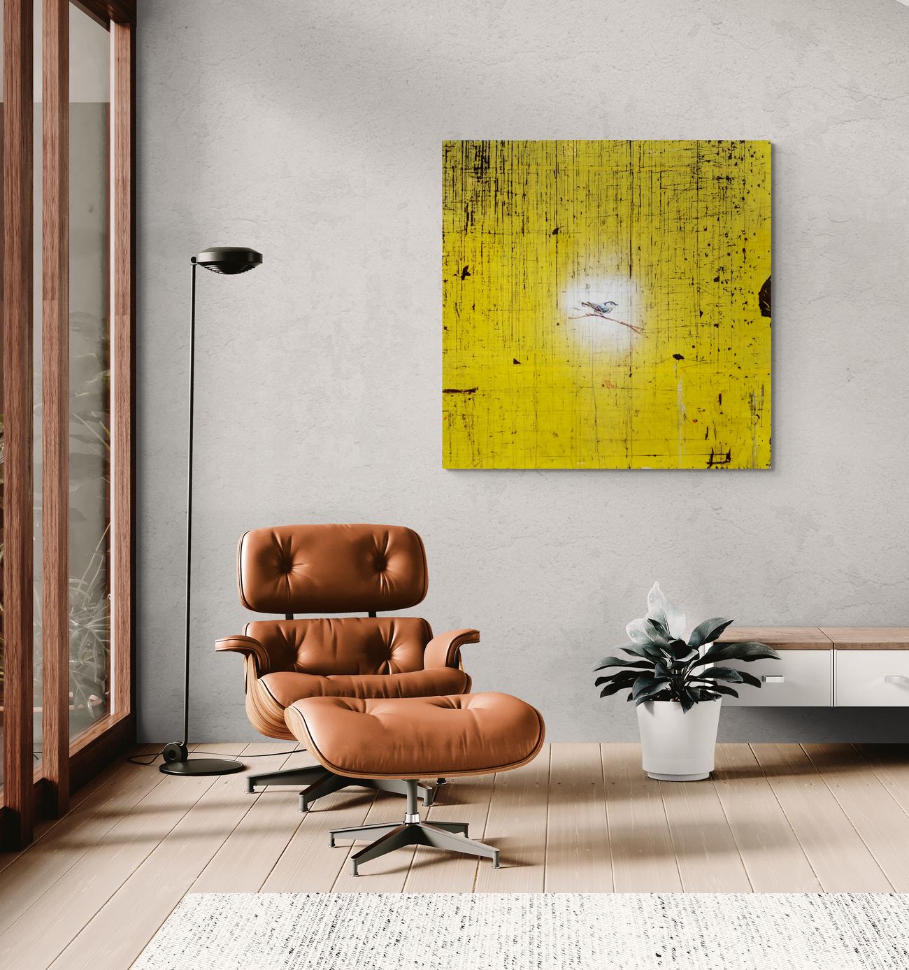 Trepador azul III - contemporáneo, figurativo, pájaro, acrílico y resina sobre tabla en venta 7