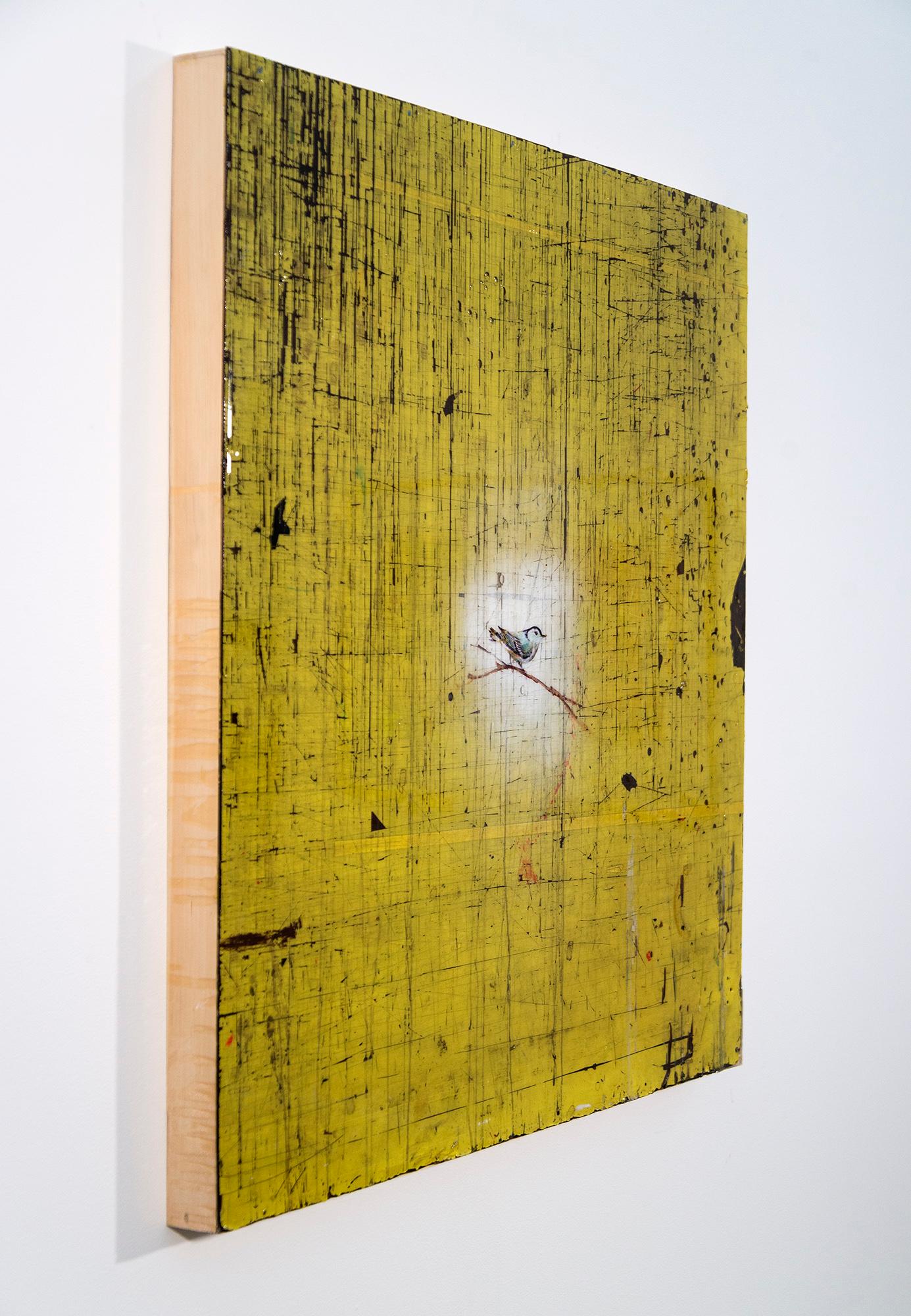 Trepador azul III - contemporáneo, figurativo, pájaro, acrílico y resina sobre tabla - Painting de Peter Hoffer