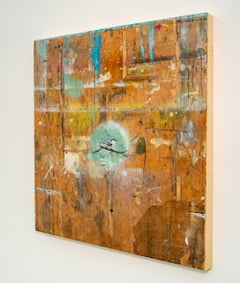 Nuthatch - large, rustic, blue, lilac, bird, resin and mixed media on panel