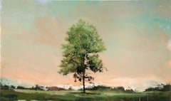 Orchard - large, blue, green, landscape, impressionist, resin, acrylic on panel