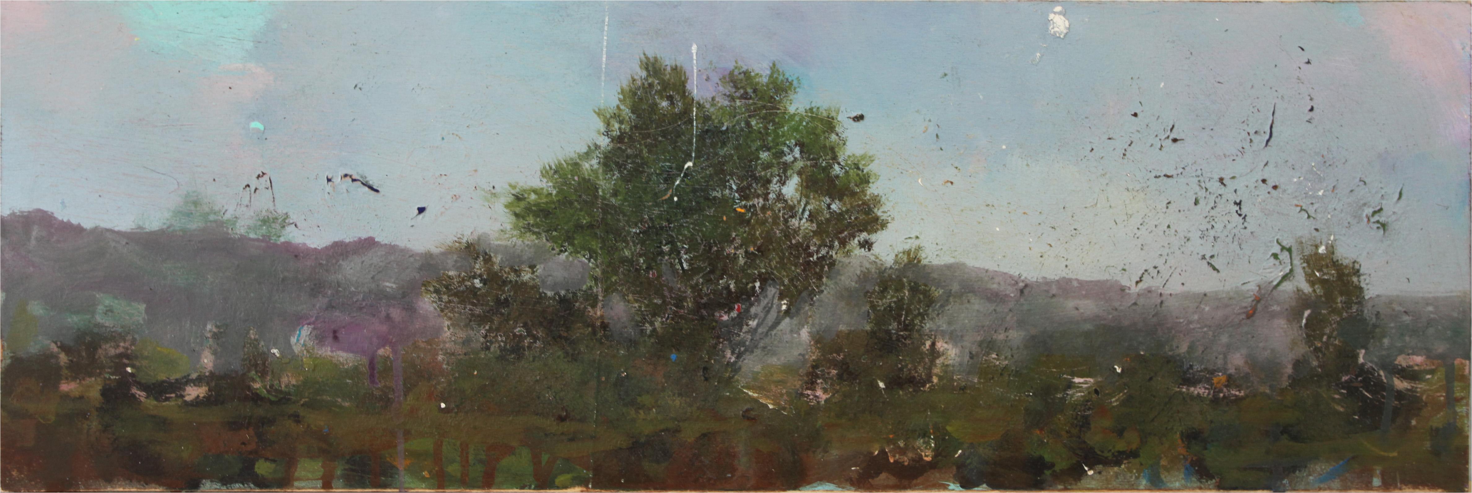 Peter Hoffer
Edge, 2016
oil, acrylic and resin on panel
10 x 30 in.
(hoff168)

This original landscape painting on panel by Peter Hoffer is simultaneously contemporary and traditional, with a glistening surface of thick resin over dripping,