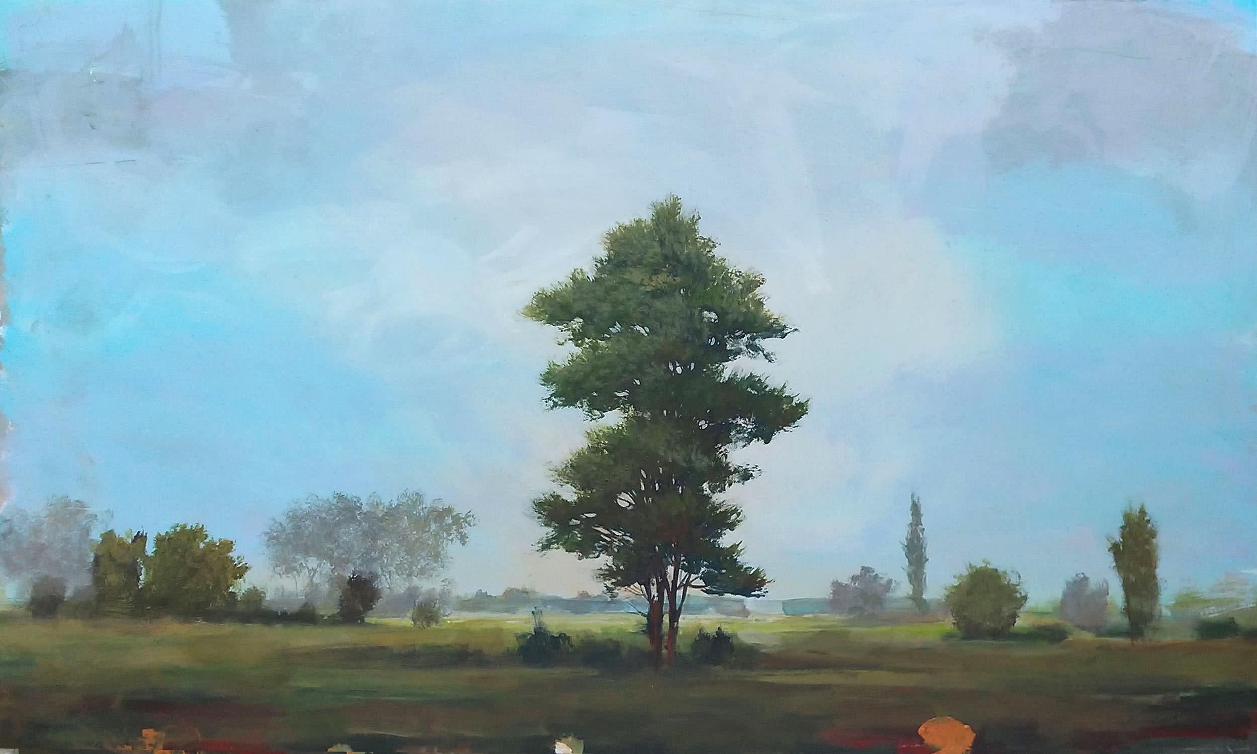 « Pine blanc » de Peter Hoffer - Peinture de paysage sur panneau de bois