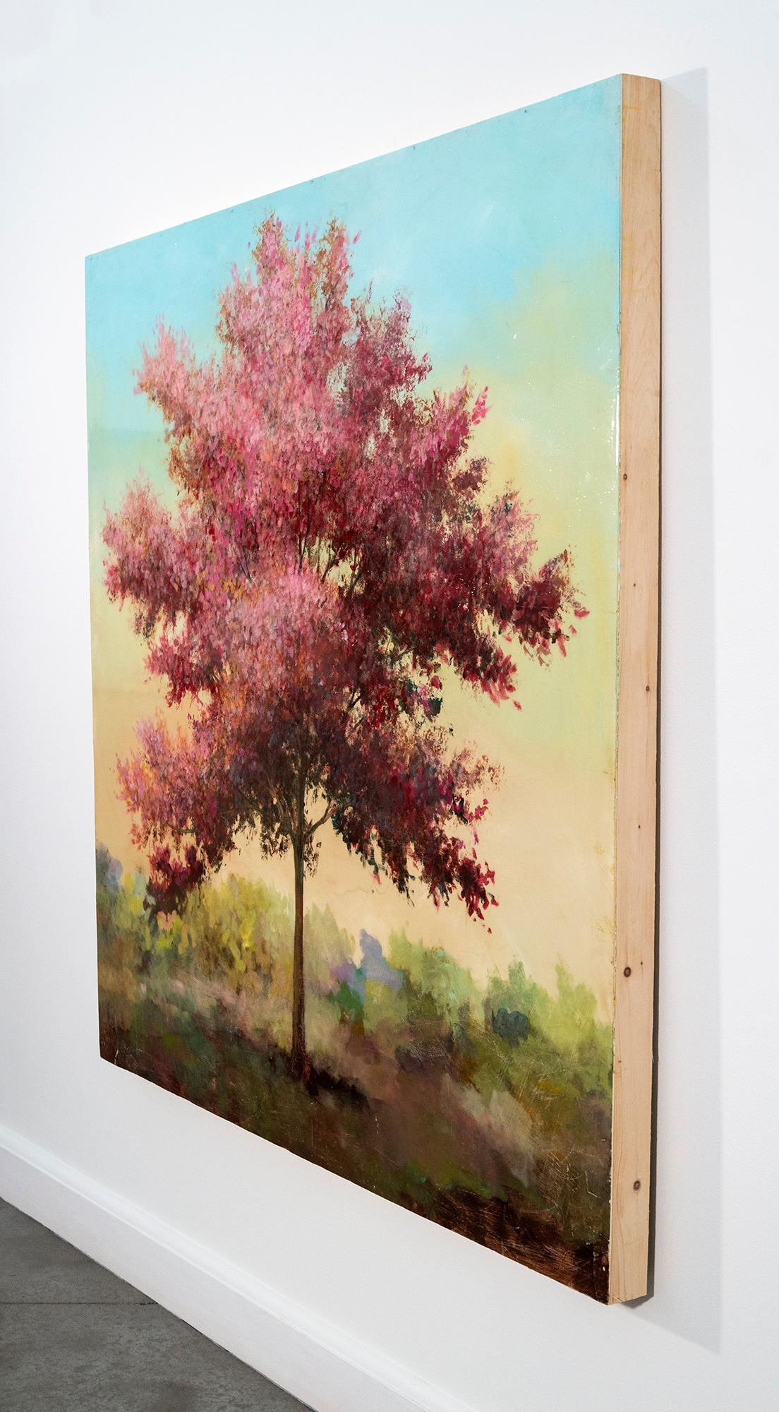 Phantome - contemporaneo, paesaggio, albero, acrilico e resina su pannello - Landscape Painting Beige di Peter Hoffer
