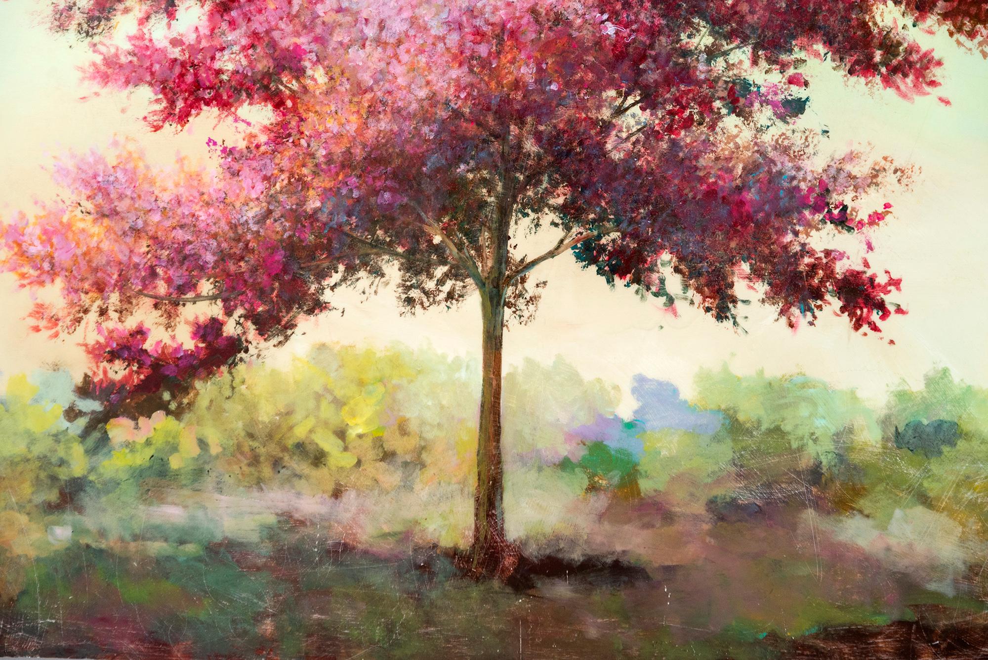Questo paesaggio contemporaneo a tecnica mista con un albero è opera di Peter Hoffer.

Riconosciuto a livello internazionale per i suoi paesaggi eterei e romantici, negli ultimi anni Peter Hoffer ha creato una serie di 
