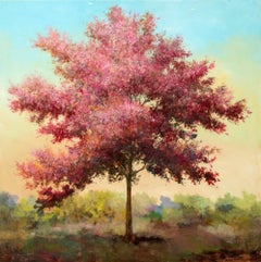 Phantome - contemporaneo, paesaggio, albero, acrilico e resina su pannello