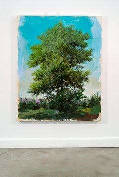 Pine Portrait - large, blue, green, impressionist, acrylic and resin on panel