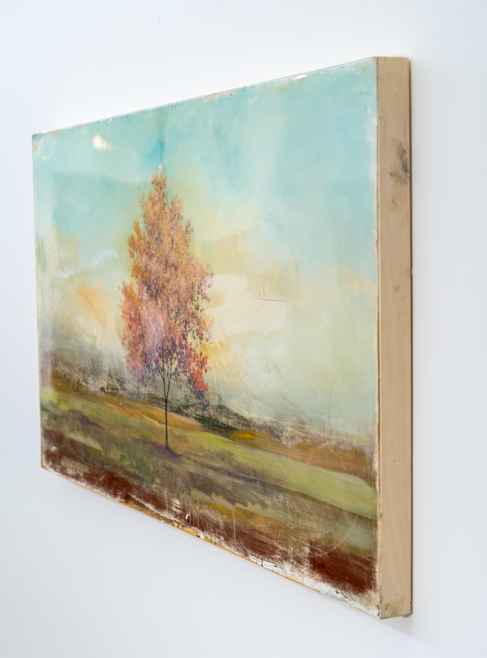 Plum Tree - contemporary, landscape, tree, acrylic and resin on panel - Beige Figurative Painting by Peter Hoffer