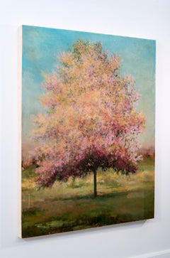 Printemps Pomme II - contemporary, landscape, tree, acrylic and resin on panel
