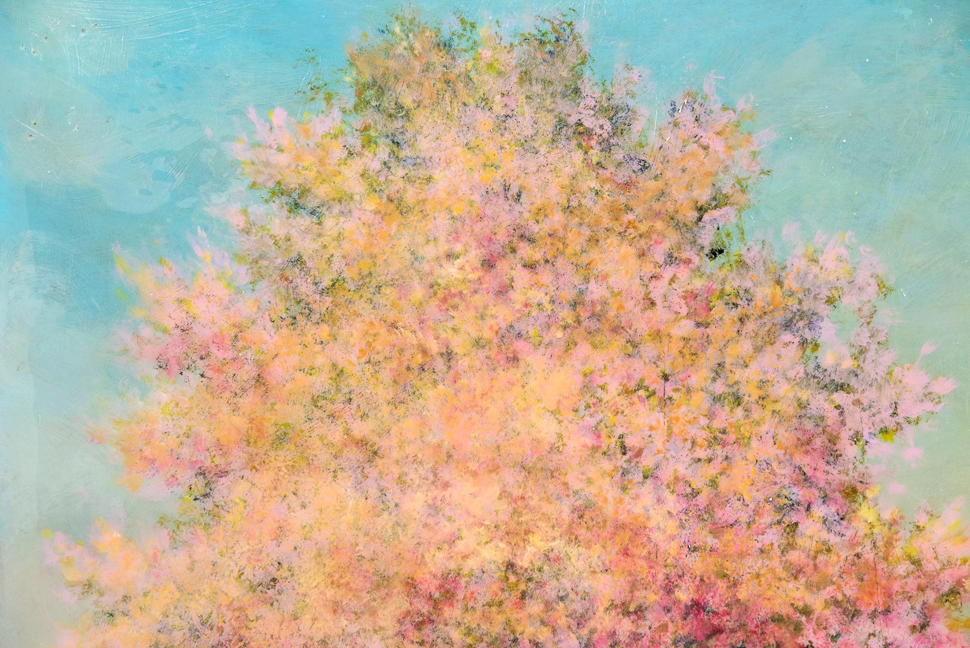 Printemps Pomme II - contemporaneo, paesaggio, albero, acrilico e resina su pannello - Figurative Painting Beige di Peter Hoffer