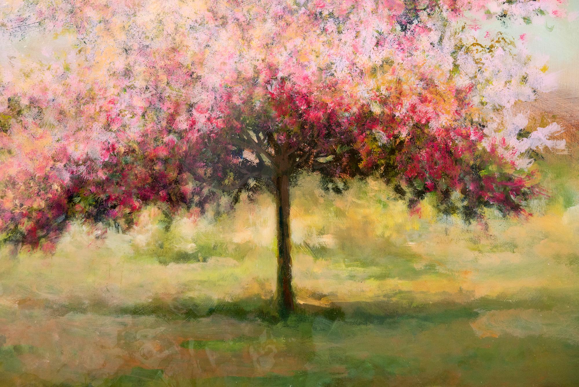 Printemps Pomme II - contemporaneo, paesaggio, albero, acrilico e resina su pannello in vendita 1