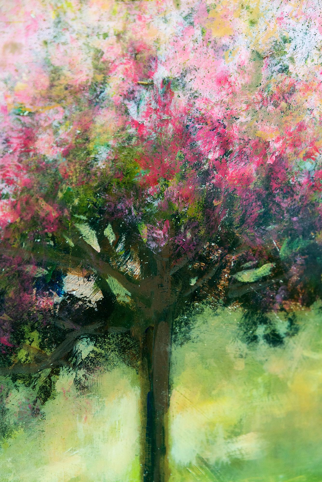 Printemps Pomme II - contemporaneo, paesaggio, albero, acrilico e resina su pannello in vendita 3