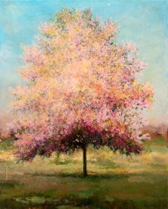 Printemps Pomme II - contemporáneo, paisaje, árbol, acrílico y resina sobre panel