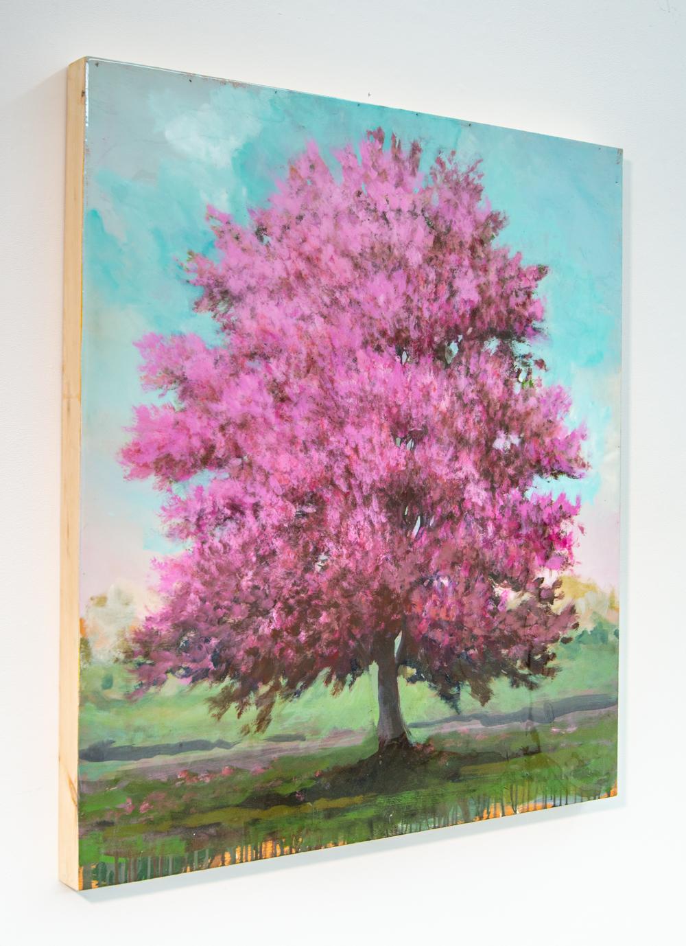 Printemps Pomme - large, pink, blue, impressionist, acrylic and resin on panel - Contemporary Painting by Peter Hoffer
