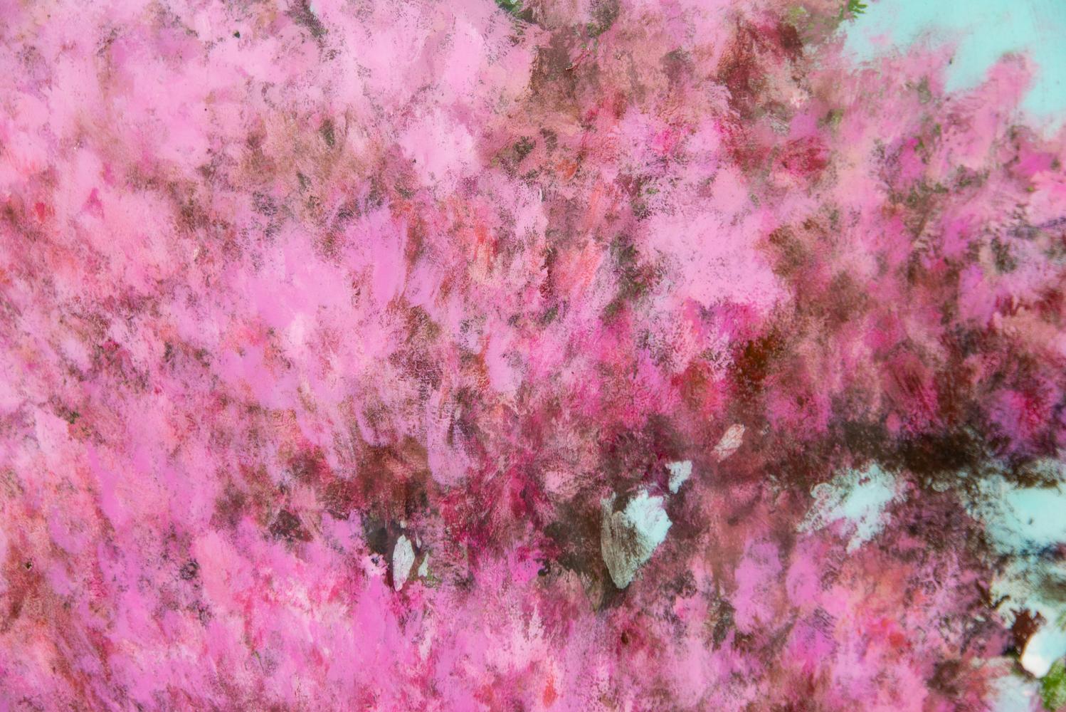 Printemps Pomme - large, pink, blue, impressionist, acrylic and resin on panel 2