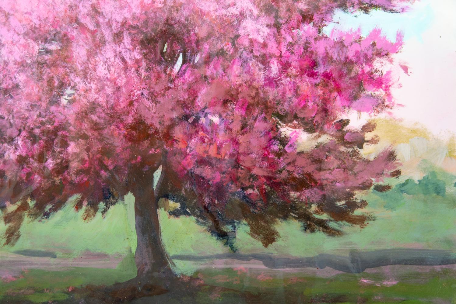 Printemps Pomme - large, pink, blue, impressionist, acrylic and resin on panel 3