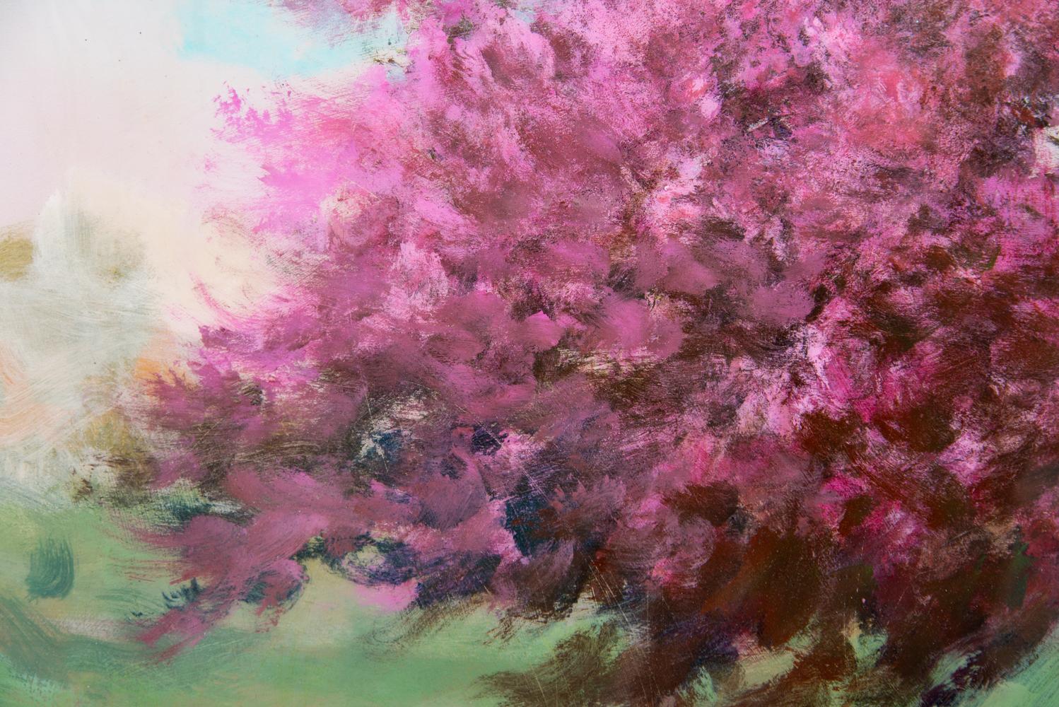 Printemps Pomme - large, pink, blue, impressionist, acrylic and resin on panel 4