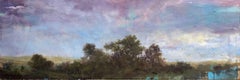 Purple Sky - green, violet, orange, sunset, landscape acrylic and resin on board