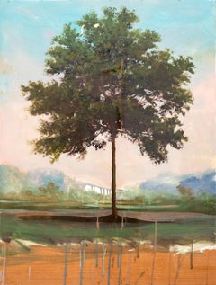 Silver Maple - large, tree, landscape, impressionist, resin, acrylic on panel