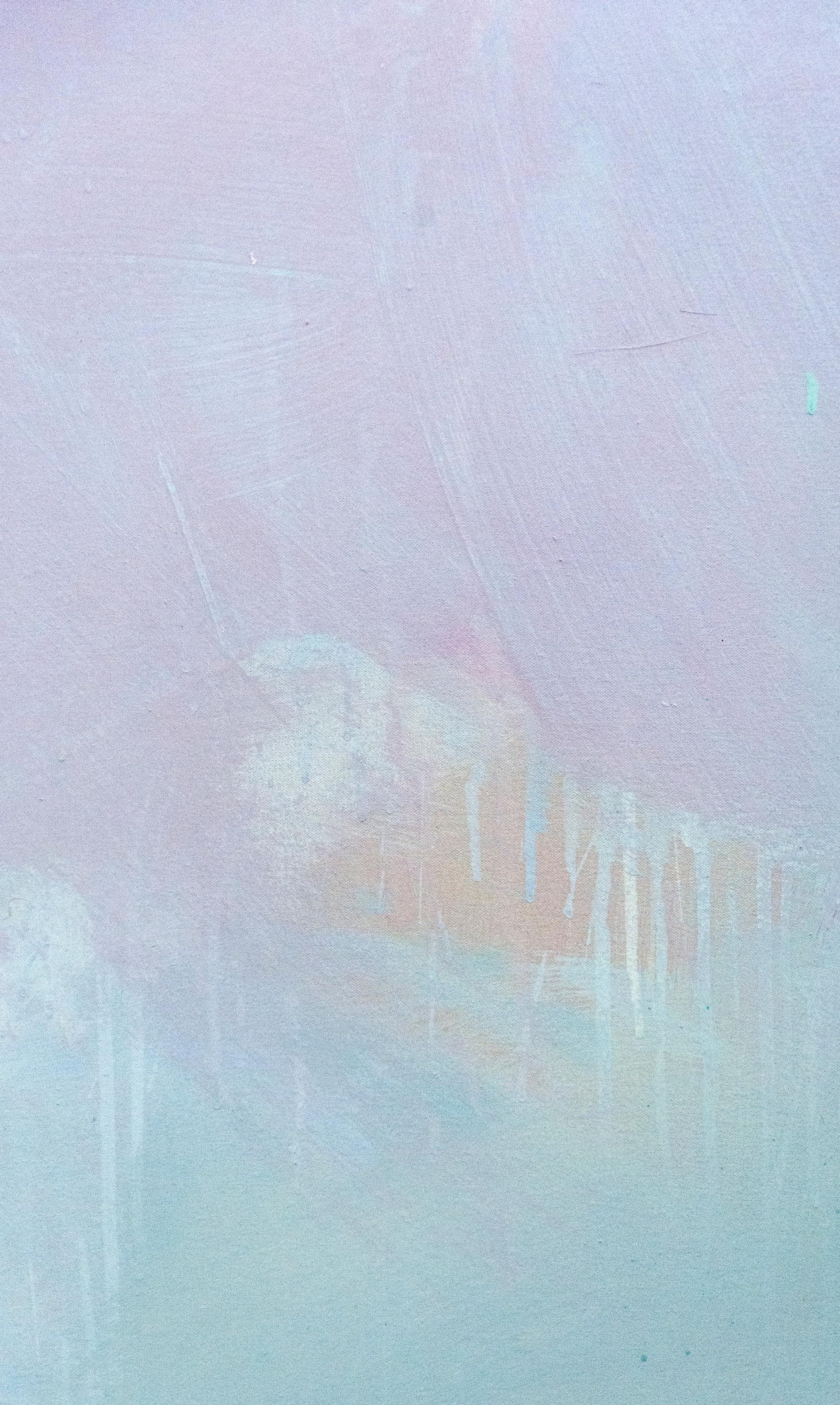 Un moineau magnifiquement rendu est assis sur une branche blanche au centre de cette peinture de Peter Hoffer. Connu pour ses paysages idéalisés, Hoffer a choisi de mettre à l'honneur un petit oiseau indigène d'Amérique du Nord et de certaines