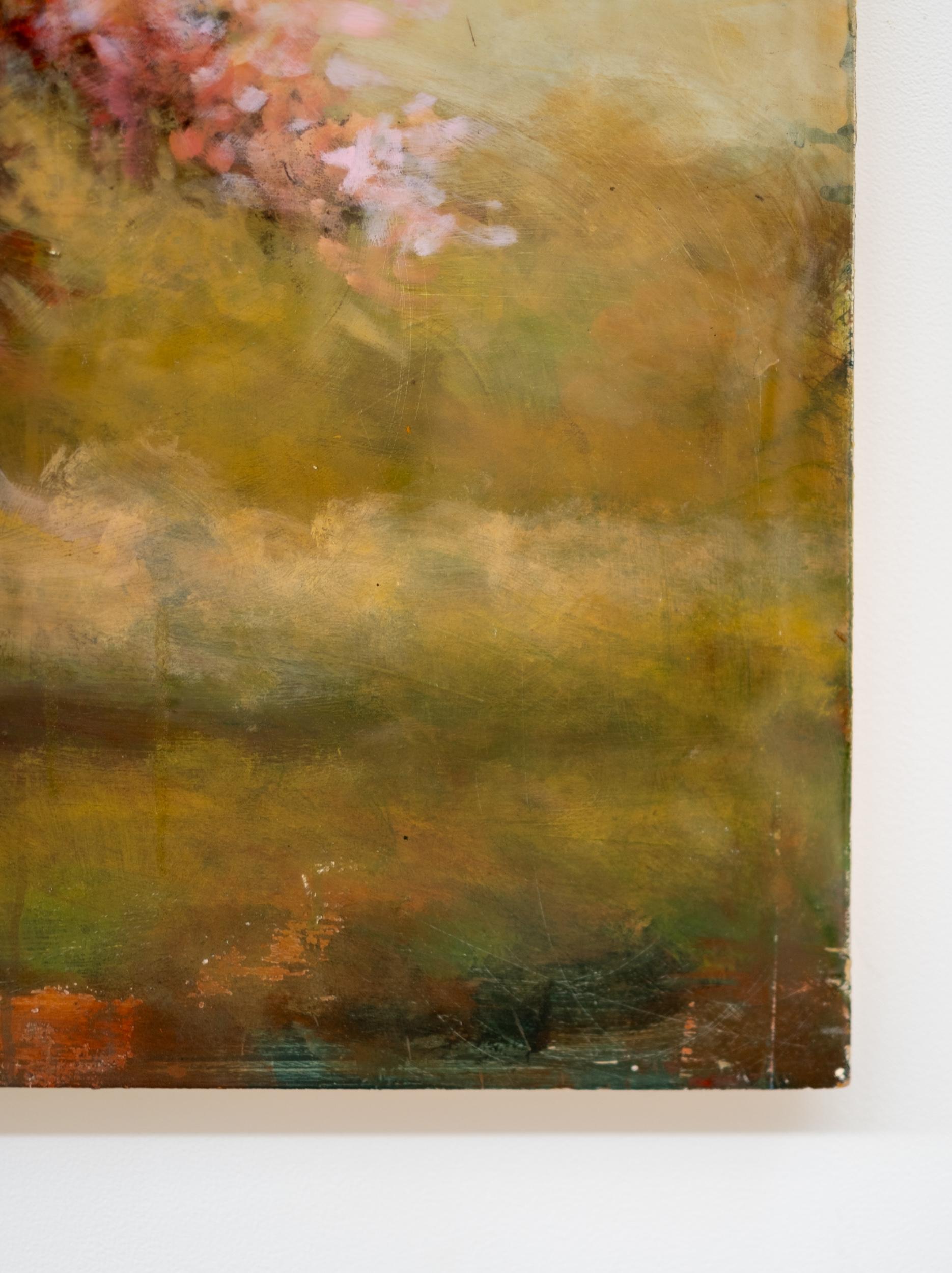 Temple - contemporary, landscape, tree, figurative, acrylic and resin on panel - Beige Figurative Painting by Peter Hoffer