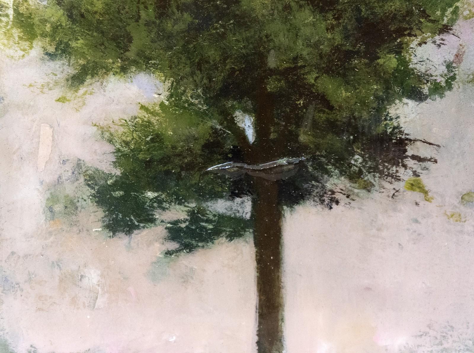 Tree Portrait 20203 - small, green, pink, figurative, acrylic on panel series - Painting by Peter Hoffer