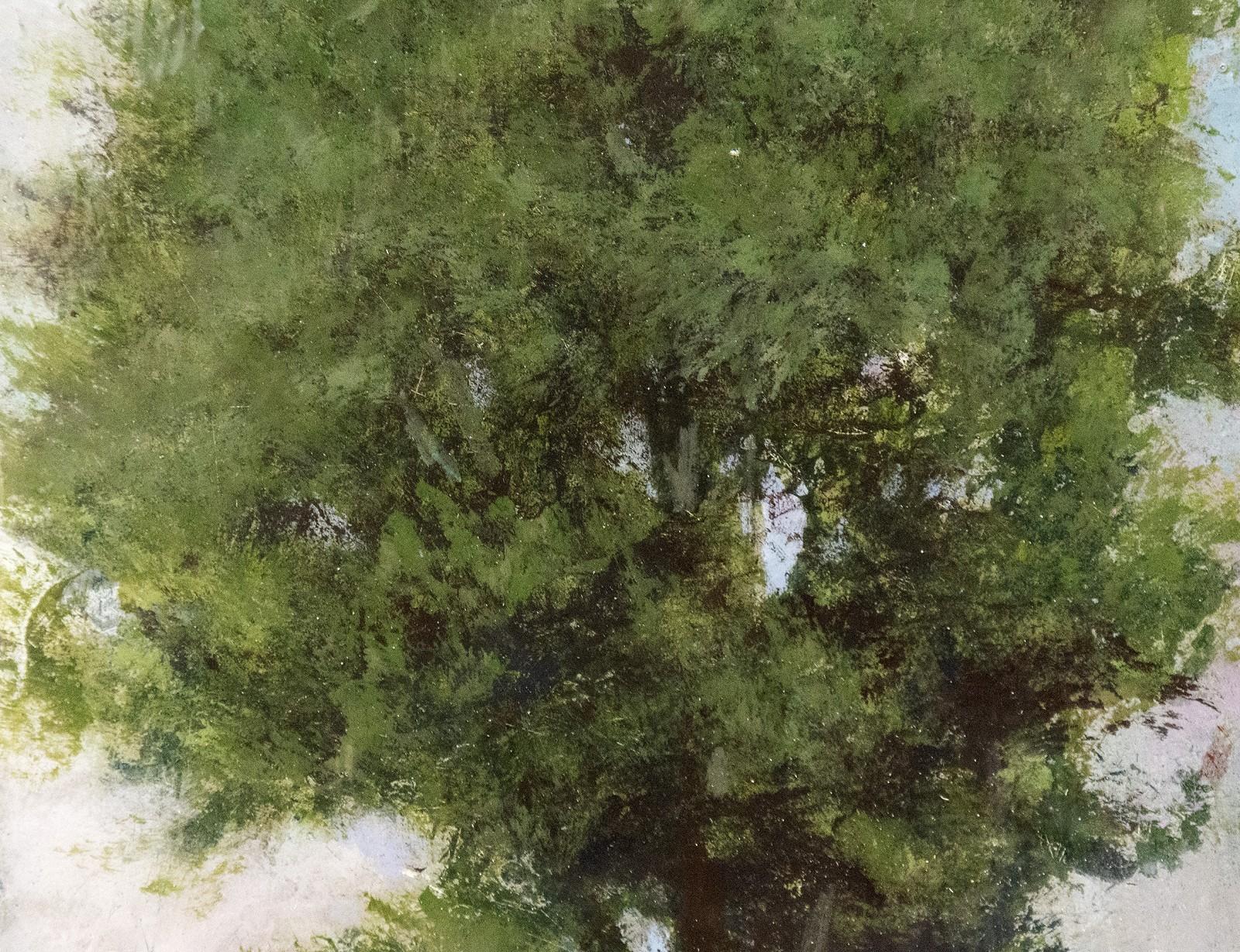 Tree Portrait 20203 - small, green, pink, figurative, acrylic on panel series - Contemporary Painting by Peter Hoffer