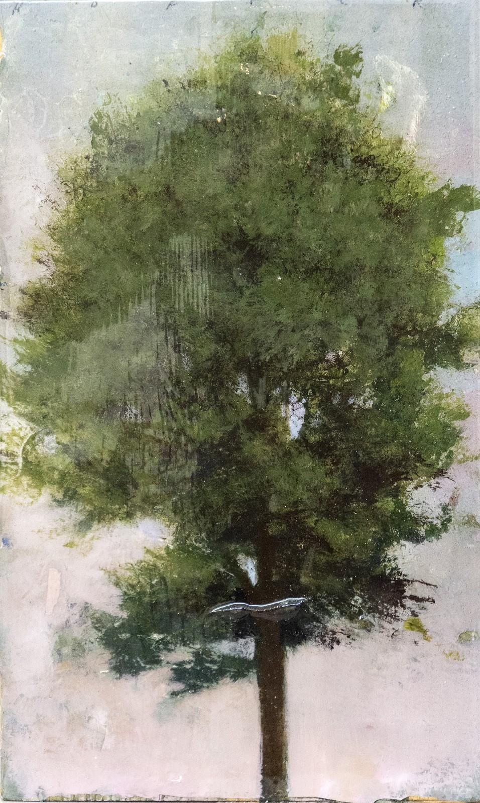 Peter Hoffer Landscape Painting - Tree Portrait 20203 - small, green, pink, figurative, acrylic on panel series