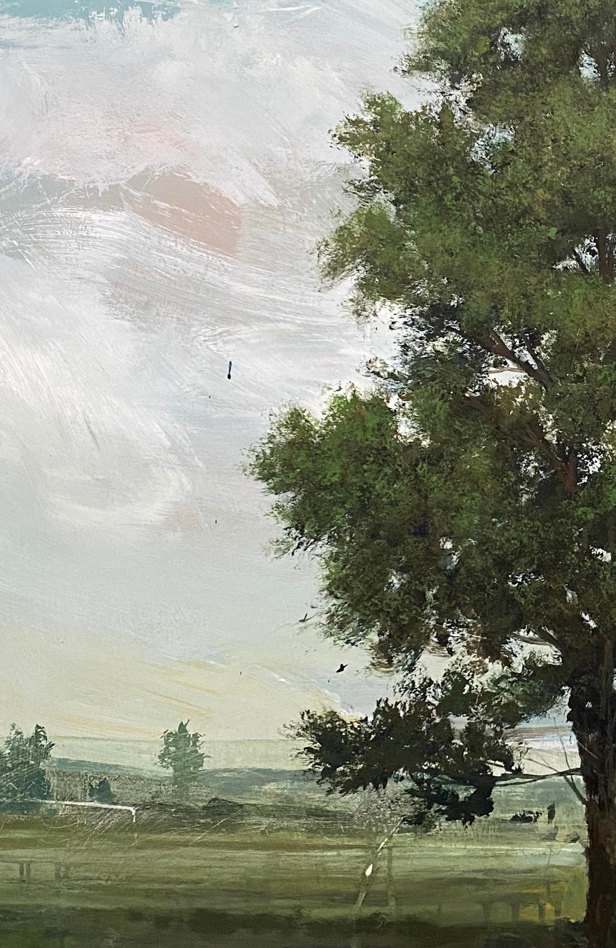 ''Vermeer' Contemporary Canadian Landscape Painting with Moving Sky and Tree - Gray Figurative Painting by Peter Hoffer