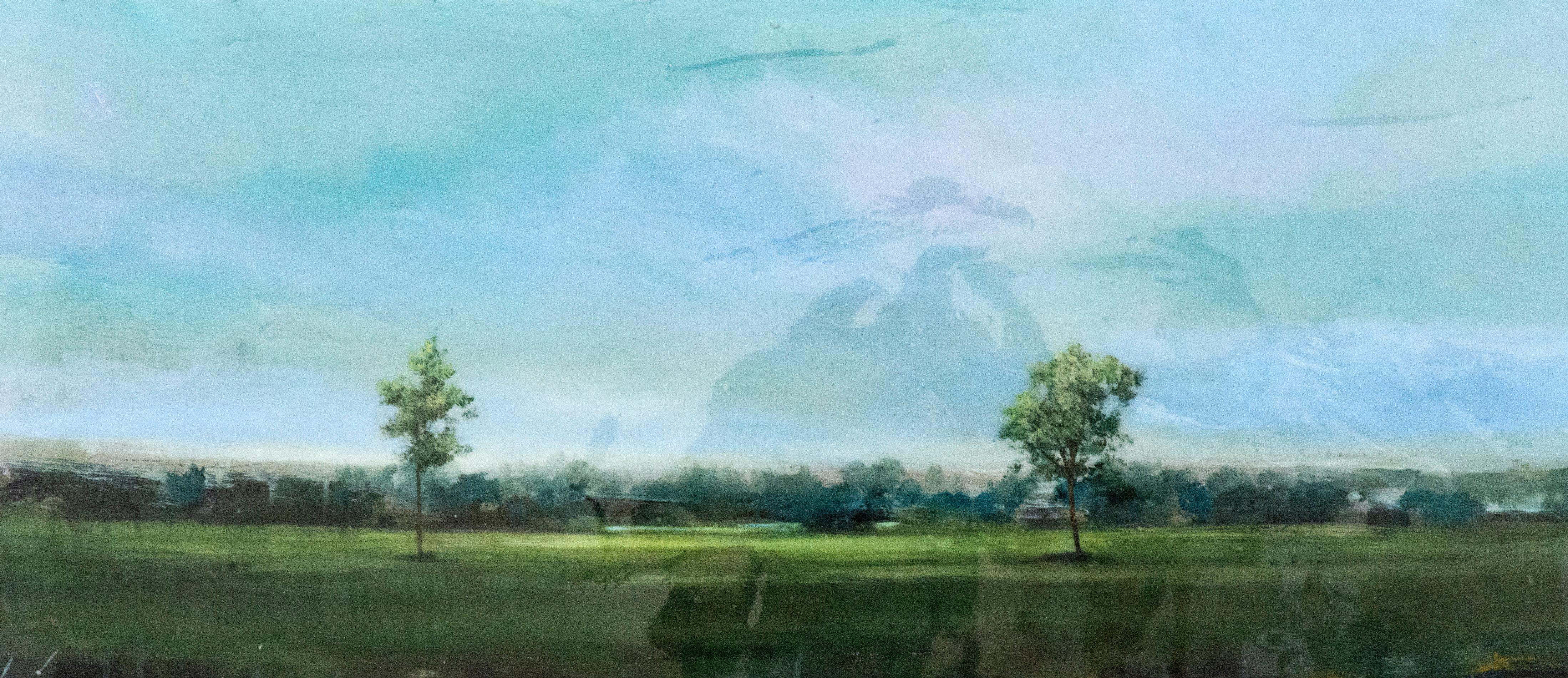 Vice and Virtue - Grüne, blaue, horizontale Landschaft, Acryl und Harz auf Tafel – Painting von Peter Hoffer
