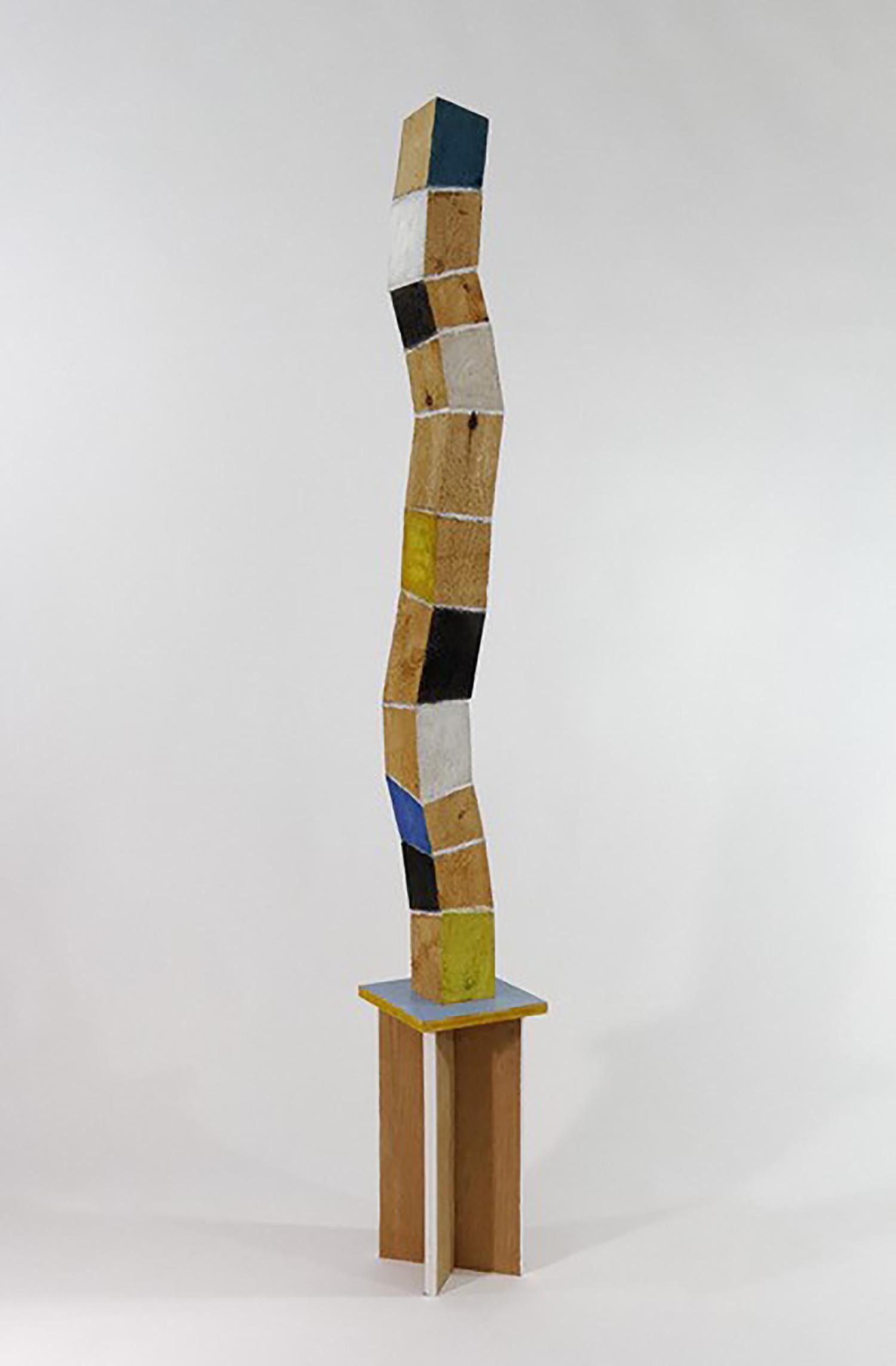 New Growth (Vertical Wooden Curvy Multicolored Standing Tower Sculpture) 
