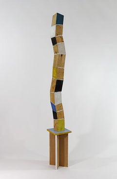 New Growth (Vertical Wooden Curvy Multicolored Standing Tower Sculpture) 