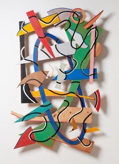 Ultramarine Oval (Colorful Abstract Three Dimensional Wood Wall Sculpture) 