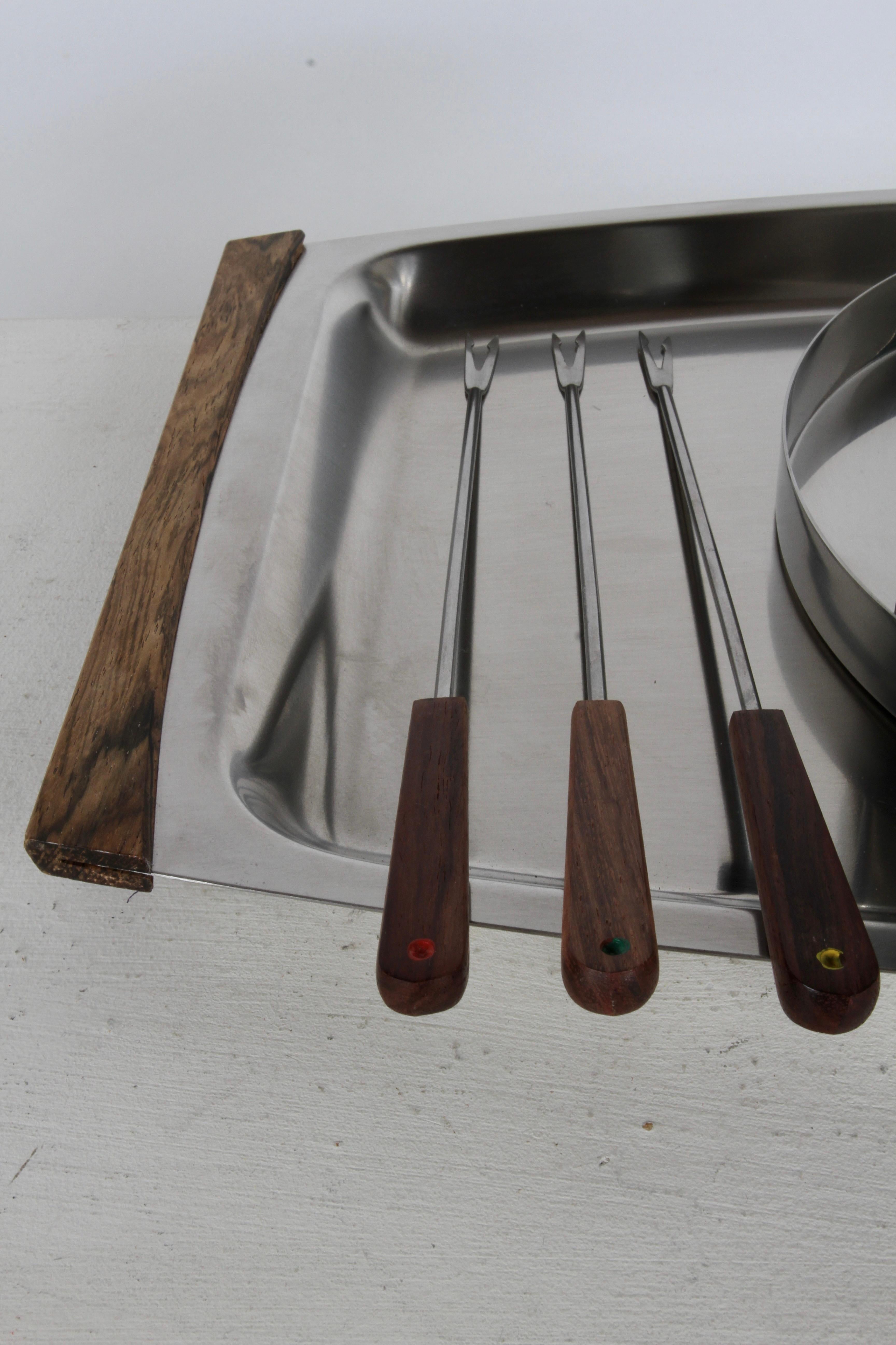 Peter Holmblad Fondue set for Stelton Denmark Stainless Steel & Rosewood - NOS For Sale 4