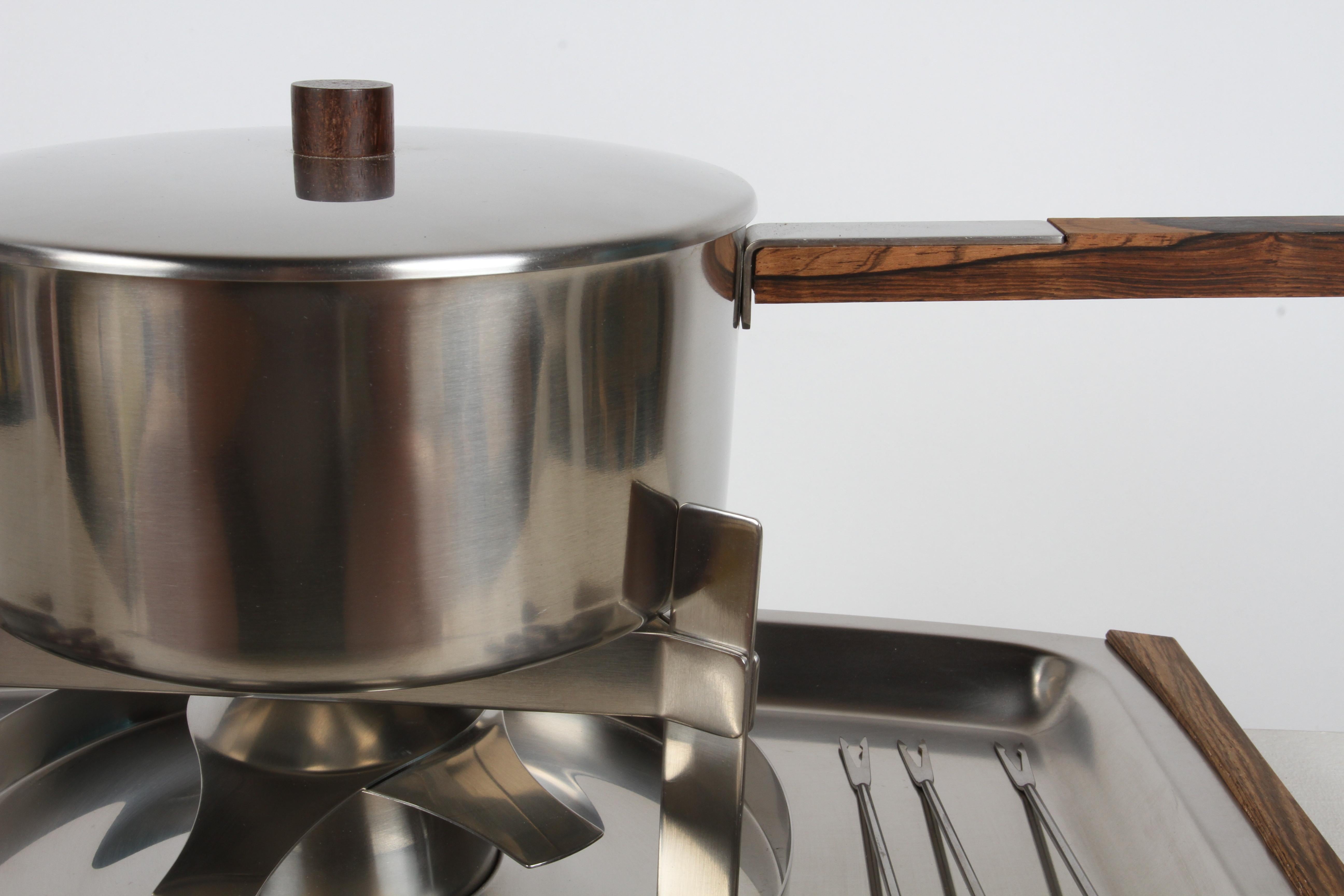 Danish Peter Holmblad Fondue set for Stelton Denmark Stainless Steel & Rosewood - NOS For Sale