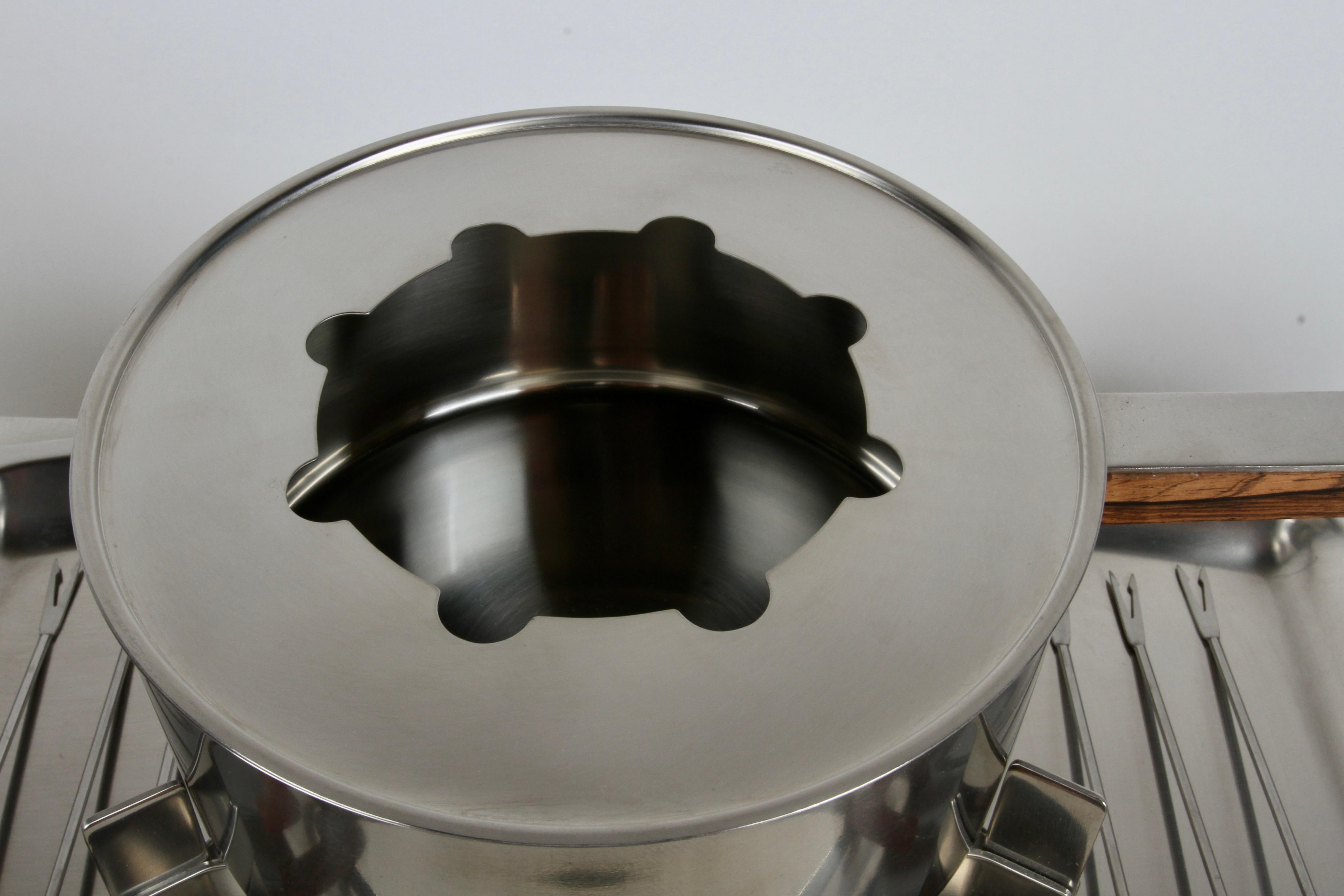 Peter Holmblad Fondue set for Stelton Denmark Stainless Steel & Rosewood - NOS For Sale 1