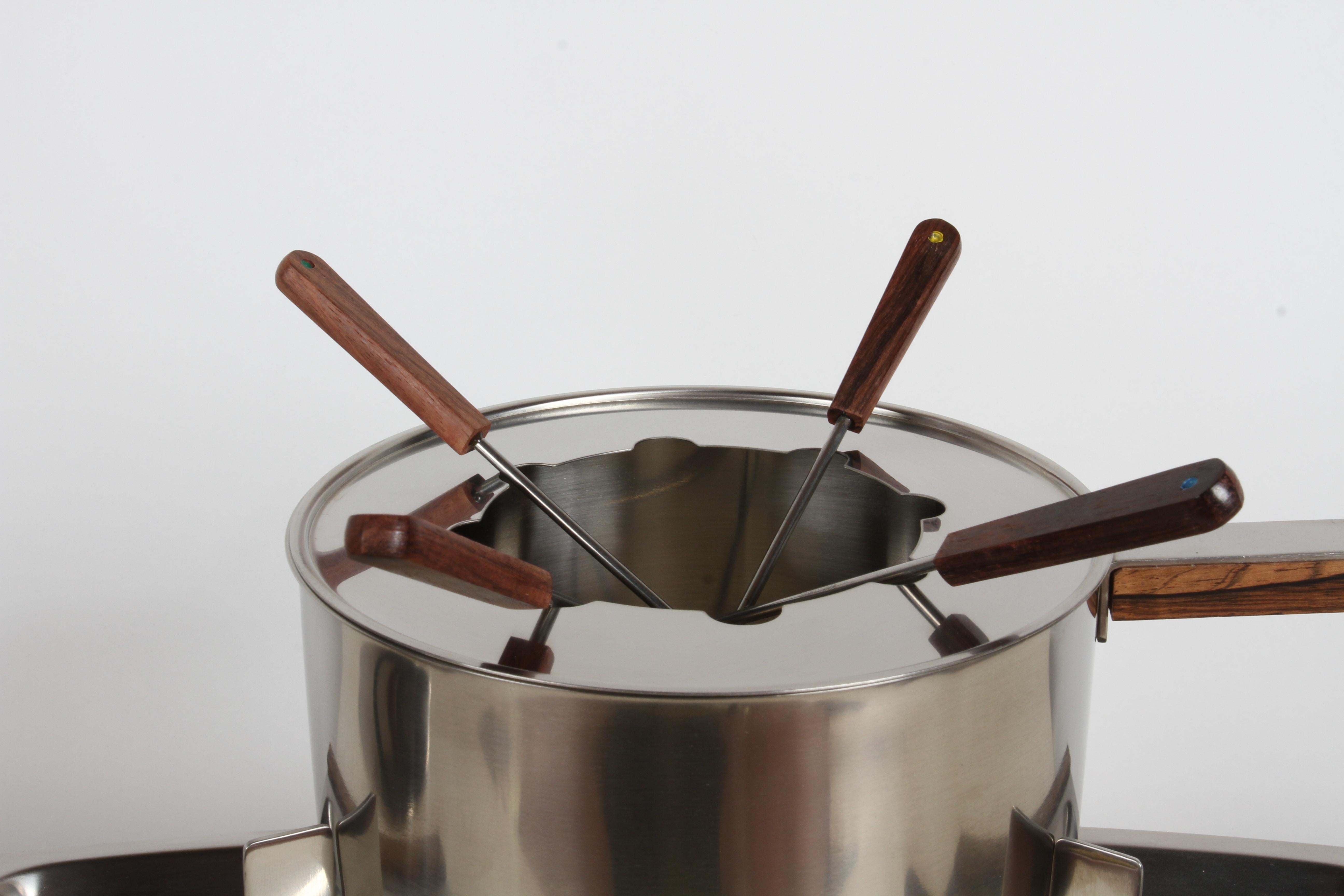 Peter Holmblad Fondue set for Stelton Denmark Stainless Steel & Rosewood - NOS For Sale 2