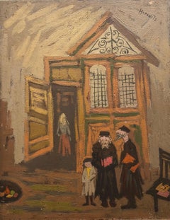 Judaica Oil Painting Jewish Family Interior Shtetl Scene