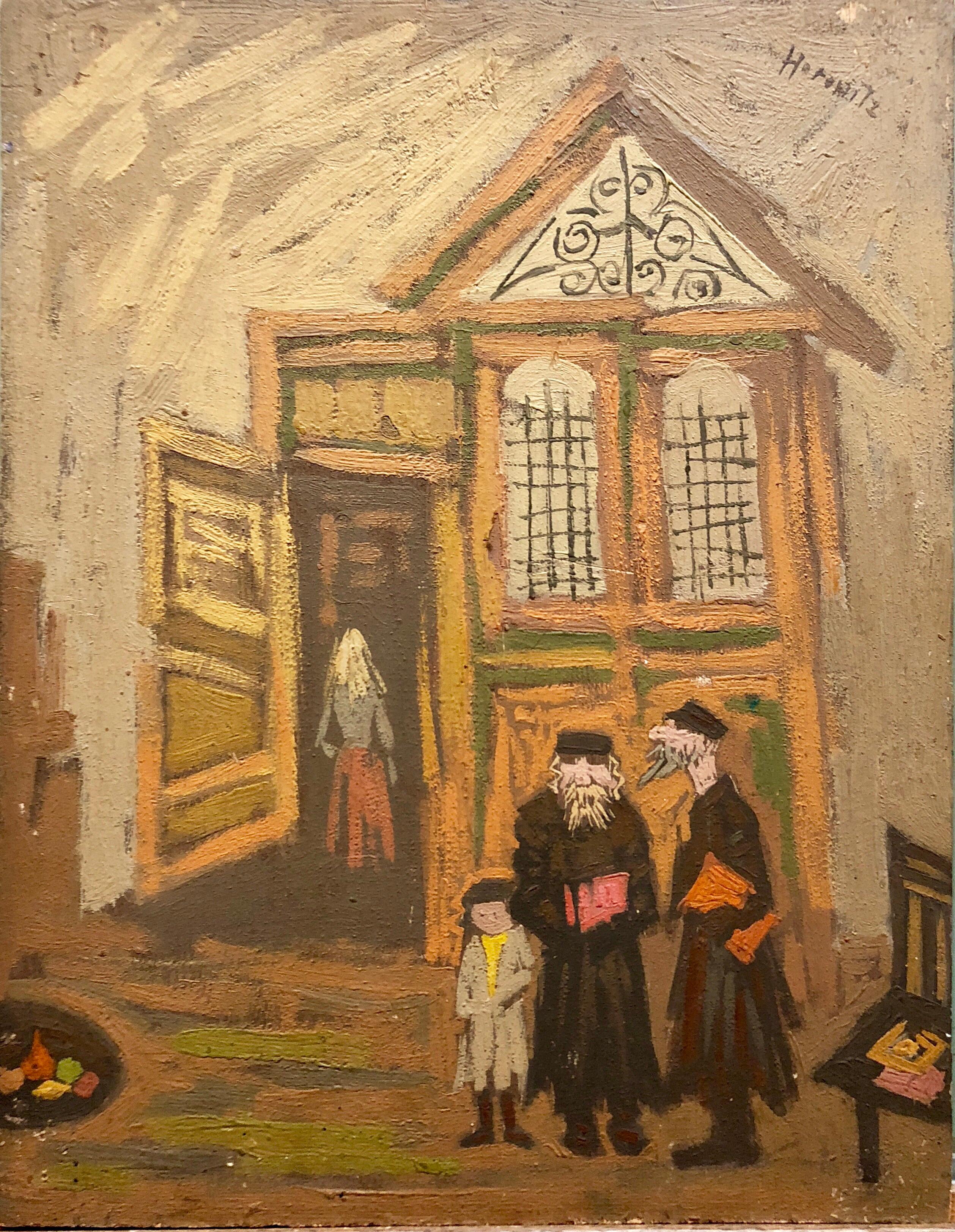 Peinture à l'huile judaïque, intérieur d'une famille juive, scène de Shtetl