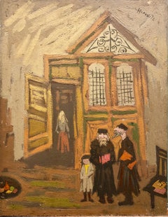 Judaica Oil Painting Jewish Family Interior Shtetl Scene