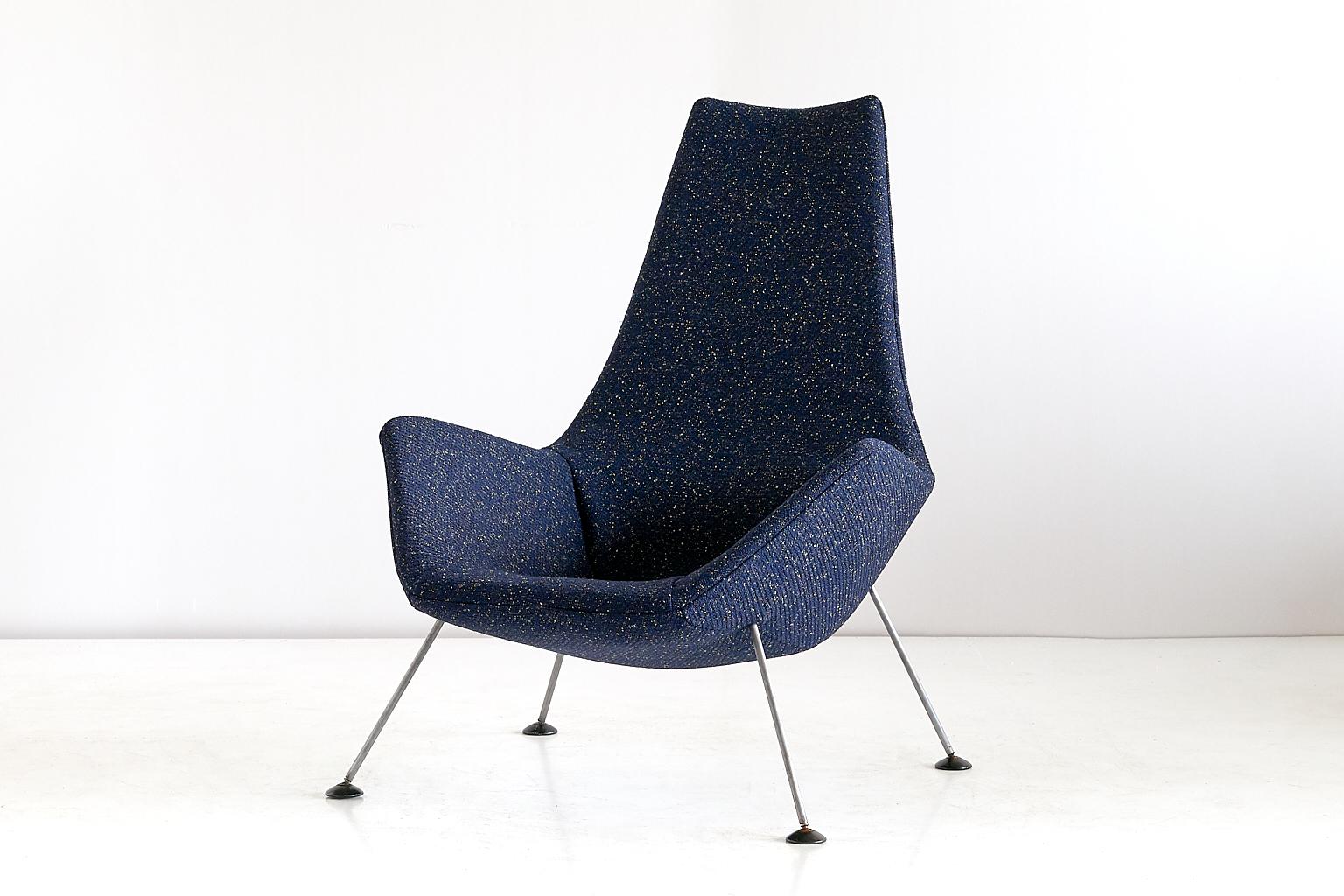 Metal Peter Hoyte Lounge Chair in Blue Raf Simons Bouclé Fabric, England, 1960s