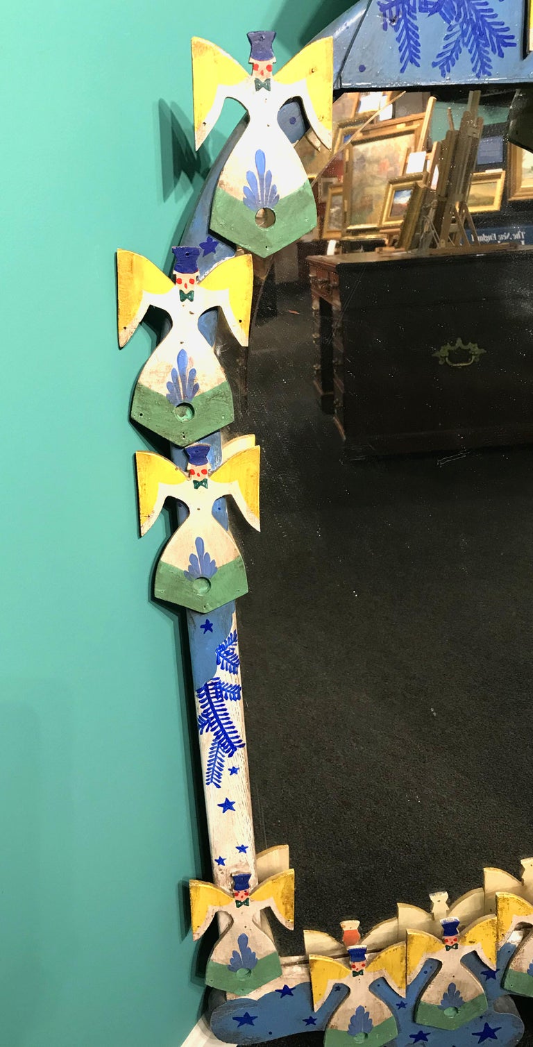 Peter Hunt Folk Art Painted Mirror with Snow Covered Tree and Angels at ...