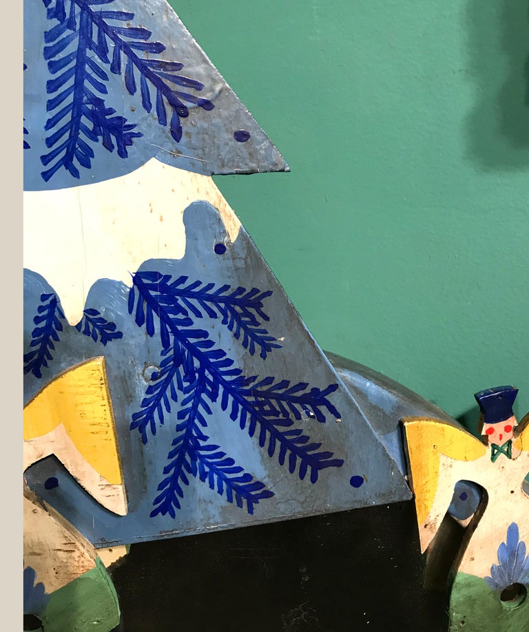 Peter Hunt Folk Art Painted Mirror with Snow Covered Tree and Angels at ...